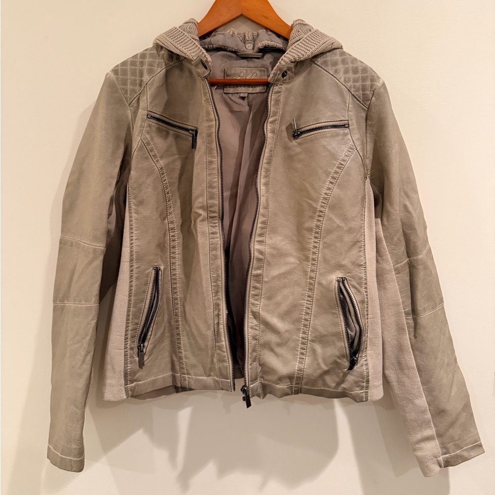 Sebby Faux Leather Jacket with Removable Cable Knit Hood